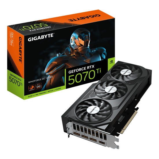 GIGABYTE GeForce RTX 5070 Ti WINDFORCE OC V2 16G Graphics Card - 16GB GDDR6, 256bit, PCI-E 5.0, 2497 MHz Core Clock, 3 x DisplayPort, 1 x HDMI, GV-N507TWF3OCV2-16GD Image