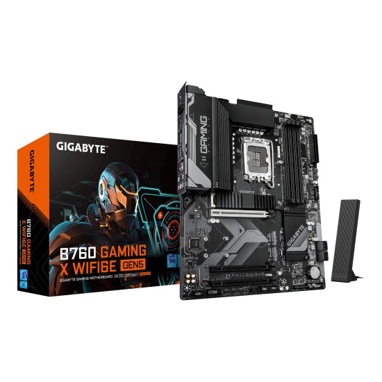 GIGABYTE B760 GAMING X WIFI6E GEN5 Motherboard - Supports 14th Gen. Intel Core CPUs, 8+1+1 phases VRM, up to 5600MHz DDR5, 3xPCIe 4.0 M.2, Wi-Fi 6E, 2.5 GbE LAN, USB 3.2 Gen 2 Image