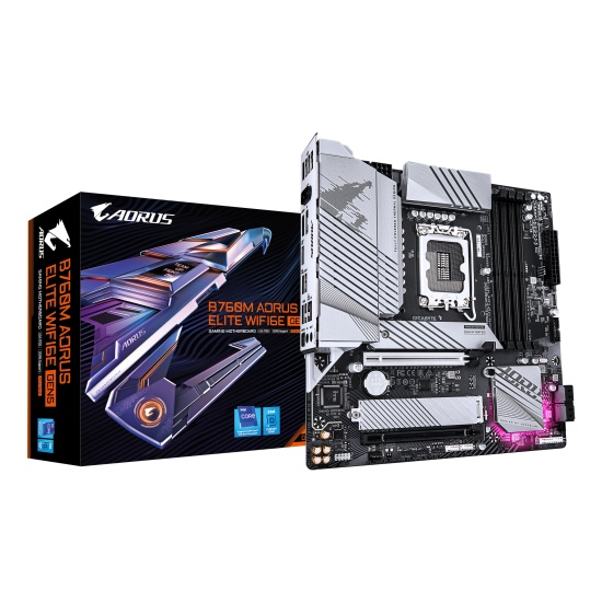 GIGABYTE B760M AORUS ELITE WIFI6E GEN5 Motherboard - Supports 14th Gen. Intel Core CPUs, 12+1+1 phases VRM, up to 5600MHz DDR5, 2xPCIe 4.0 M.2, Wi-Fi 6E, 2.5 GbE LAN, USB 3.2 Gen 2x2 Image