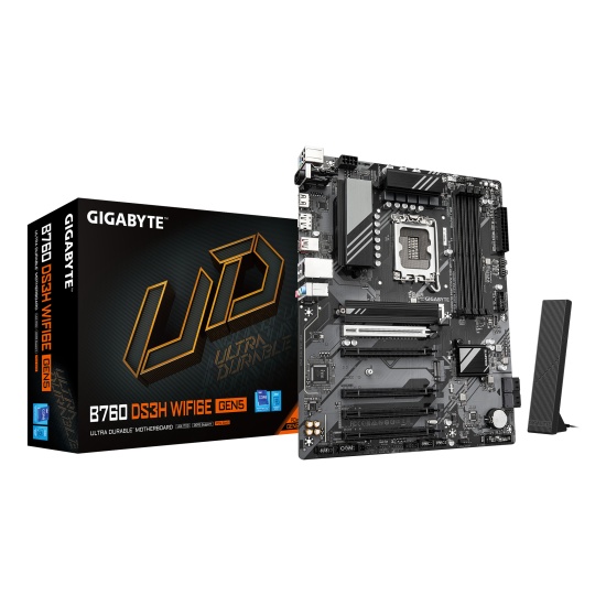 GIGABYTE B760 DS3H WIFI6E GEN5 Motherboard - Supports Intel Core 14th Gen CPUs, 8+2+1 Phases Digital VRM, up to 5600MHz DDR5, 2xPCIe 4.0 M.2, Wi-Fi 6E, 1GbE LAN, USB 3.2 Gen 2x2 Image