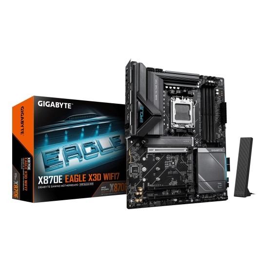 GIGABYTE X870E EAGLE X3D WIFI7 Motherboard - Supports AMD Ryzen 9000 CPUs, 14+2+2 Phases Digital VRM, up to 9000Hz DDR5 (OC), 1xPCIe 5.0 + 3xPCIe 4.0, Wi-Fi 7, 5GbE LAN, USB 4 Image