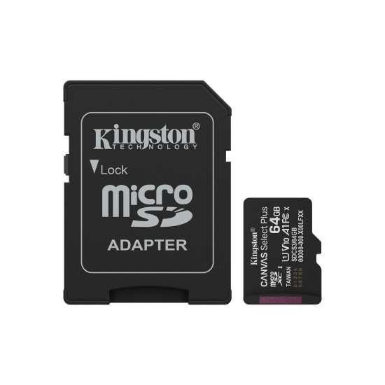 Kingston Technology 64GB microSDXC Canvas Select Plus Gen3 100MB/s A1 Card + Adapter Image
