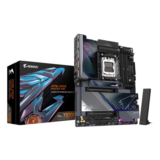 GIGABYTE X870E AORUS MASTER X3D Motherboard - Supports AMD Ryzen 9000 CPUs, 18+2+2 Phases Digital VRM, up to 9000Hz DDR5 (OC), 2xPCIe 5.0 + 3xPCIe 4.0, Wi-Fi 7, 10GbE LAN, USB 4 Image