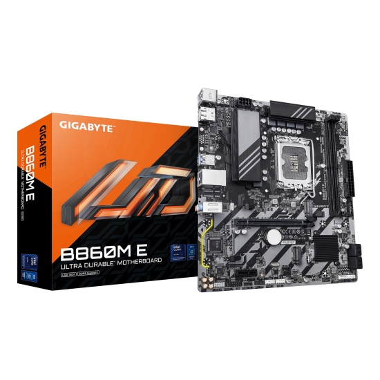 GIGABYTE B860M E Motherboard - Intel Core Ultra Series CPUs, 4+1+2 Phases VRM, up to 8800MHz DDR5 (O.C), 2xPCIe 4.0 M.2, 1GbE LAN, USB 3.2 Gen 1 Image