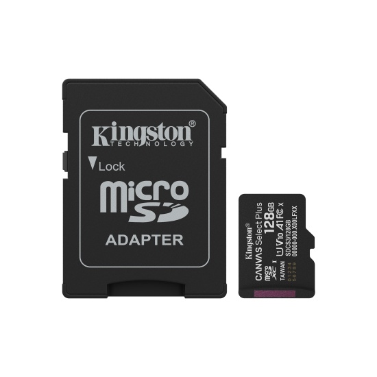Kingston Technology 128GB microSDXC Canvas Select Plus Gen3 150MB/s A1 Card + Adapter Image
