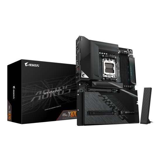 GIGABYTE X870 AORUS STEALTH Motherboard - Supports AMD Ryzen 9000 CPUs, 16+2+2 Phases Digital VRM, up to 8200Hz DDR5 (OC), 2xPCIe 5.0 + 2xPCIe 4.0, Wi-Fi 7, 5 GbE LAN, USB 4 Image