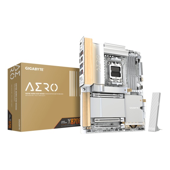GIGABYTE X870E AERO X3D WOOD Motherboard - Supports AMD Ryzen 9000 CPUs, 16+2+2 Phases Digital VRM, up to 9000Hz DDR5 (OC), 2xPCIe 5.0 + 2xPCIe 4.0, Wi-Fi 7, 5GbE LAN, USB 4 Image