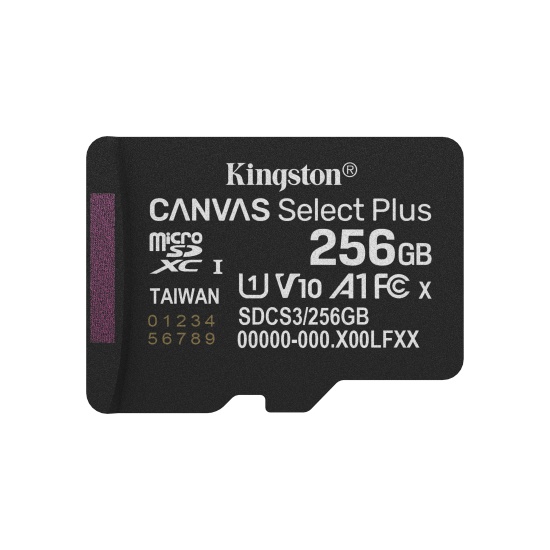 Kingston Technology 256GB micSDXC Canvas Select Plus Gen3 150R A1 Single Pack w/o ADP Image