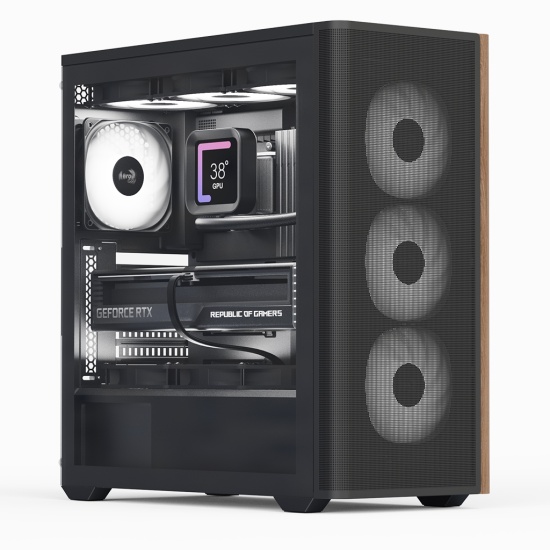 Aerocool D501A Midi Tower Black, Wood Image
