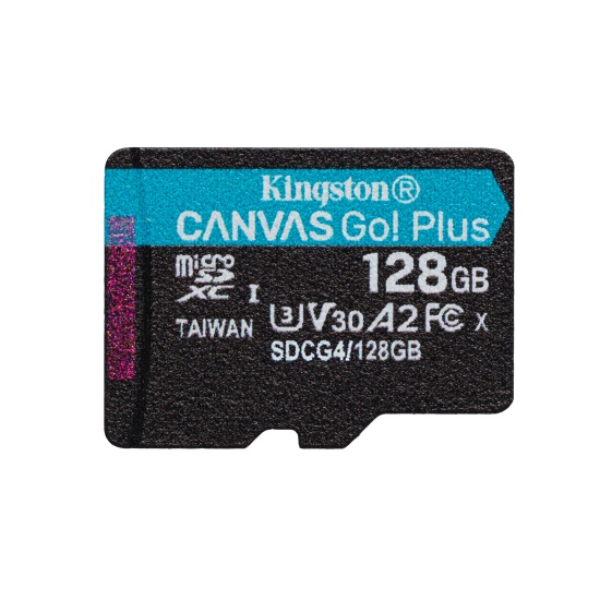 Kingston Technology 128GB microSDXC Canvas Go Plus Gen4 200R A2 U3 Single Pack w/o ADP Image