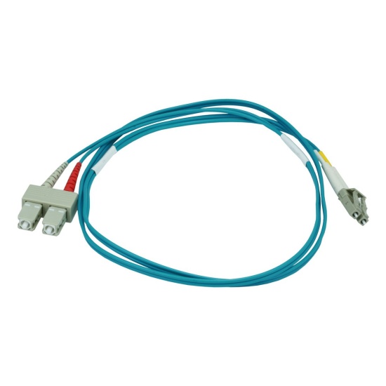 Monoprice Multi-Mode OM3 Fiber Optic Cable - LC-SC UL 2mm 50/125 OFNR Duplex Aqua 30m Image