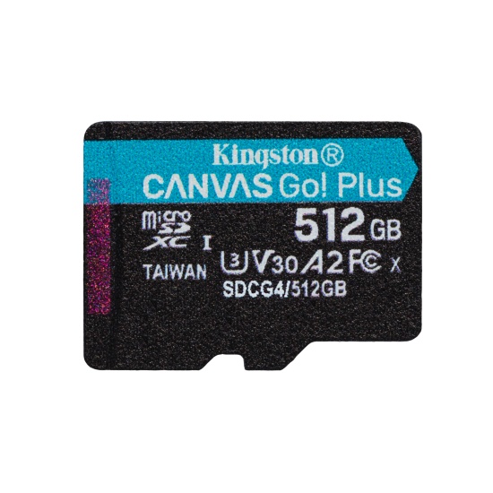 Kingston Technology 512GB microSDXC Canvas Go Plus Gen4 200R A2 U3 Single Pack w/o ADP Image