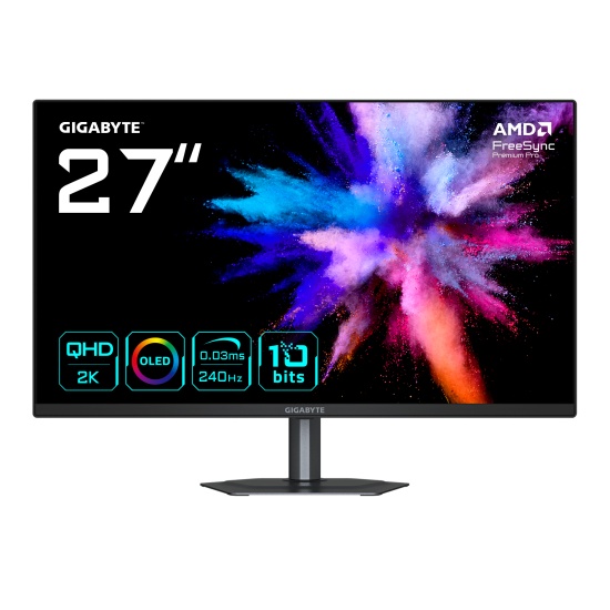 GIGABYTE GO27Q24 27” OLED 2K QHD Gaming Monitor - 2560 x 1440, 240Hz, 0.03ms, 400 cd/m², FreeSync Premium Pro, HDMI 2.0, Displayport 1.4 Image
