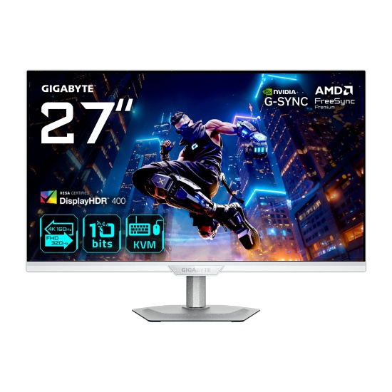 GIGABYTE M27UP ICE 27” 4K UHD Gaming Monitor - Dual Mode (4K 160Hz or FHD 320Hz), 3840 x 2160, 1ms, 350 cd/m², FreeSync Premium, DisplayHDR400, HDMI 2.1, Displayport 1.4 Image