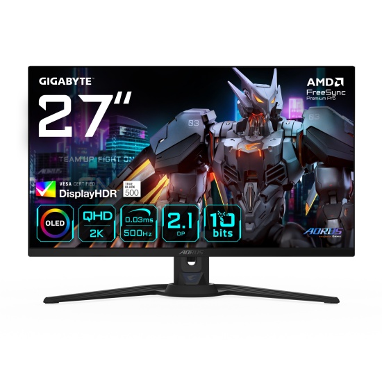 GIGABYTE AORUS FO27Q5P OLED QHD Gaming Monitor - 2560 x 1440, 500Hz, 0.03ms, KVM, 300 cd/m², FreeSync Premium Pro, DisplayHDR True Black 500, DisplayPort 2.1 Image