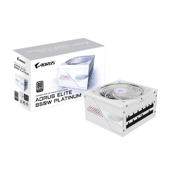 GIGABYTE AORUS ELITE P850W ICE Power Supply - PCIe 5.0, 80 PLUS Platinum, Fully Modular Design, 120mm Fan, ATX 3.0 compatible, EU Plug Image
