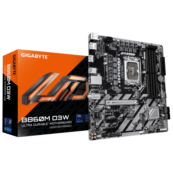 GIGABYTE B860M D3W Motherboard - Intel Core Ultra Series CPUs, 4+1+2 Phases VRM, up to 9066MHz DDR5, 2xPCIe 4.0 M.2, 1GbE LAN, USB 3.2 Gen 1 Image