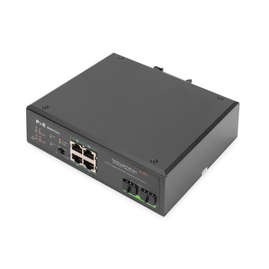 Digitus 4 port Gigabit Ethernet network PoE switch, industrial, unmanaged, 2 SFP uplink Image