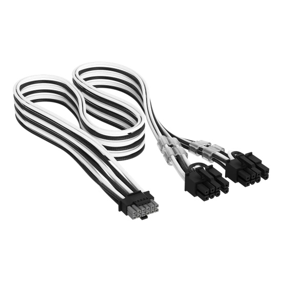 Corsair Elite Premium Individually Sleeved, PCIe 12V-2x6 to 2x 8-pin (6+2 split) PCIe Cable - Black/White Image