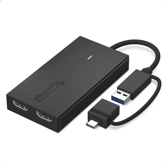 Plugable Technologies Dual Monitor Adapter for M1/M2/M3 Based macOS Systems, Windows, ChromeOS. Broad Compatibility - Thunderbolt, USB-C or USB 3.0 to HDMI Adapter for Dual Monitors at 1920x1080 @ 60Hz resolution Image