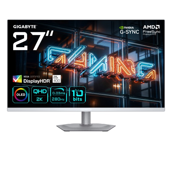 GIGABYTE MO27Q2A ICE 27” OLED 2K QHD Gaming Monitor - 2560 x 1440, 280Hz, 0.03ms, 250 cd/m², FreeSync Premium Pro, DisplayHDR True Black 400, HDMI 2.1, Displayport 1.4 Image