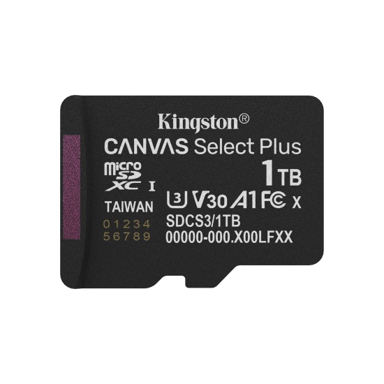 Kingston Technology 1TB micSDXC Canvas Select Plus Gen3 150R A1 Single Pack w/o ADP Image