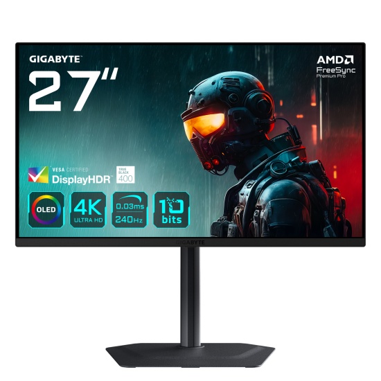 GIGABYTE MO27U2 OLED 4K UHD Gaming Monitor - 3840 x 2160, 240Hz, 0.03ms, 1000 cd/m², Display HDR True Black 400, HDMI 2.1, Displayport 1.4 Image