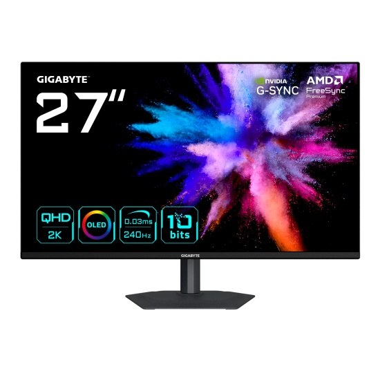 GIGABYTE GO27Q24A 27” OLED 2K QHD Gaming Monitor- 2560 x 1440, 240Hz, 0.03ms, 400 cd/m², FreeSync Premium, G-Sync Compatible, HDMI 2.1, Displayport 1.4 Image