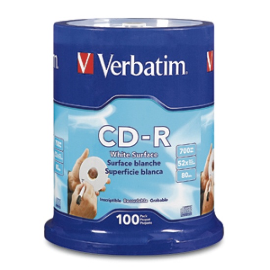 Verbatim CD-R 80MIN 700MB 52X Blank White Surface 100pk Spindle 100 pc(s) Image