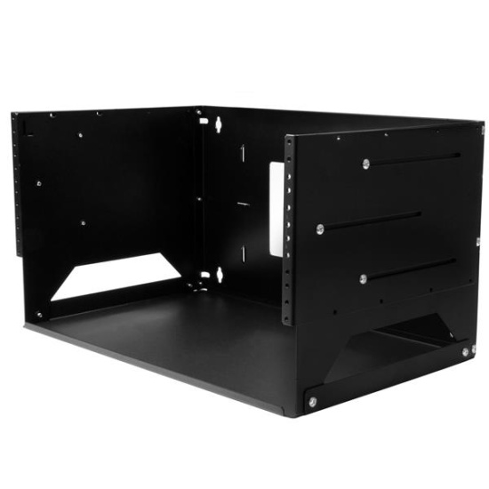 StarTech.com 2-Post 4U Open Frame Wall Mount Network Rack with Built-in Shelf, Wall Mount Data Rack with Adjustable Depth for AV / Computer / IT Equipment, Small Wall-Mount Server Rack - TAA Compliant Image
