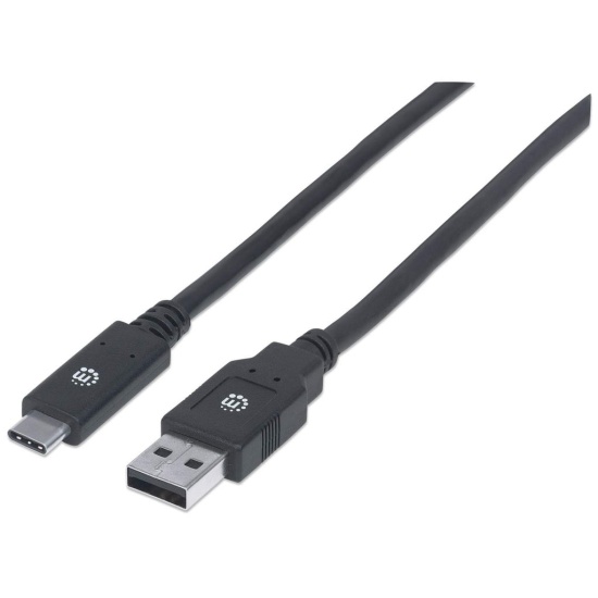 Manhattan USB-C to USB-A Cable, 2m, Male to Male, 5 Gbps (USB 3.2 Gen1 aka USB 3.0), 3A (fast charging), SuperSpeed USB, Black, Lifetime Warranty Image