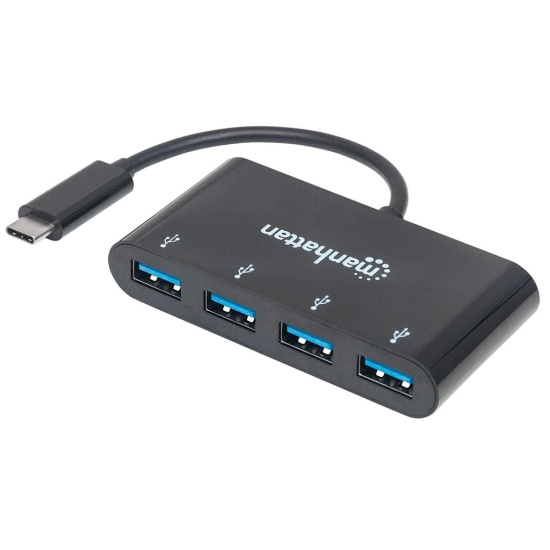 Manhattan USB-C Dock/Hub, Ports (x4): USB-A (x4), 5 Gbps (USB 3.2 Gen1 aka USB 3.0), USB powered (no external power supply required), Cable 20cm, Equivalent to HB30C4AB Image