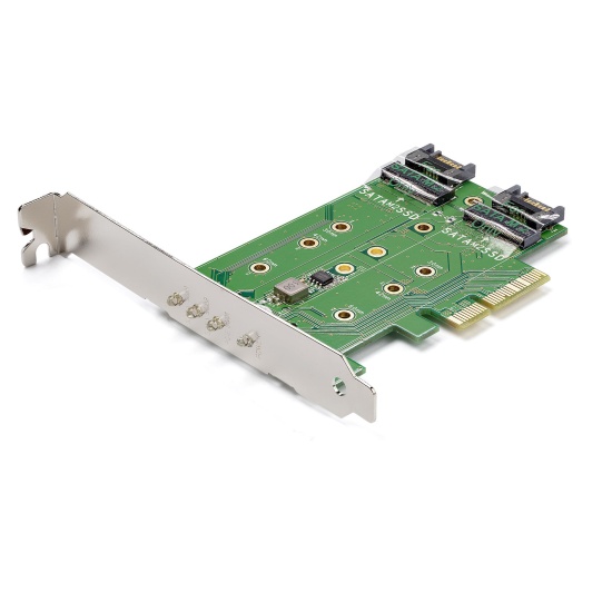 StarTech.com 3-Port M.2 SSD (NGFF) Adapter Card - 1 x PCIe (NVMe) M.2, 2 x SATA III M.2 - PCIe 3.0 - TAA Image