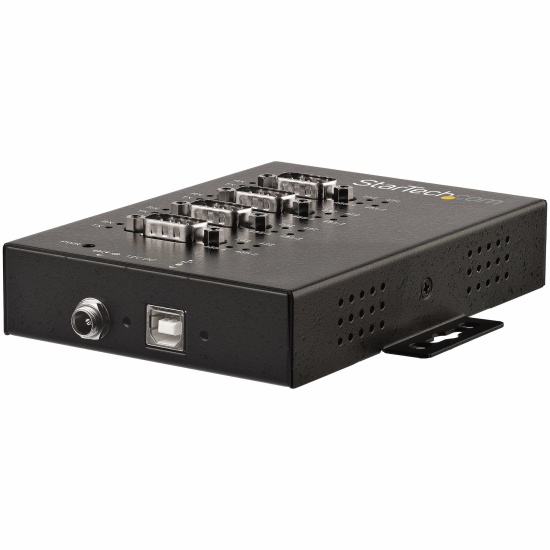 StarTech.com 4 Port Serial Hub USB to RS232/RS485/RS422 Adapter - Industrial USB 2.0 to DB9 Serial Converter Hub - IP30 Rated - Din Rail Mountable Metal Serial Hub - 15kV ESD Protection - TAA Image
