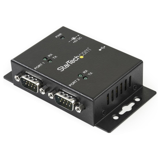 StarTech.com 2 Port Industrial Wall Mountable USB to Serial Adapter Hub with DIN Rail Clips - TAA Image