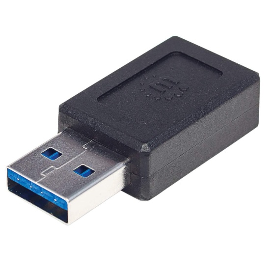 Manhattan USB-C to USB-A Adapter, Female to Male, 10 Gbps (USB 3.2 Gen2 aka USB 3.1), SuperSpeed+ USB, Black, Lifetime Warranty Image