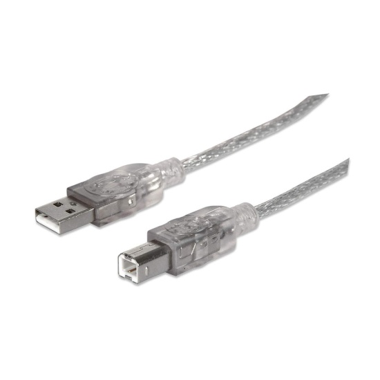 Manhattan USB-A to USB-B Cable, 1.8m, Male to Male, Translucent Silver, 480 Mbps (USB 2.0), Hi-Speed USB, Lifetime Warranty, Equivalent to USB2HAB6T. Image
