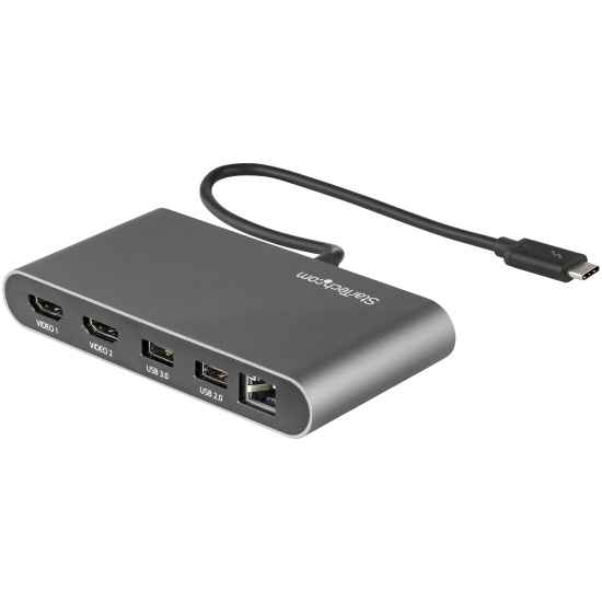 StarTech.com Dual-Monitor Thunderbolt Mini Dock, 4K 60Hz HDMI, Driverless Hub for Windows & Mac, Gigabit Ethernet, 1 x USB 5Gbps & 1x USB 2.0, 11in (28cm) Cable Image