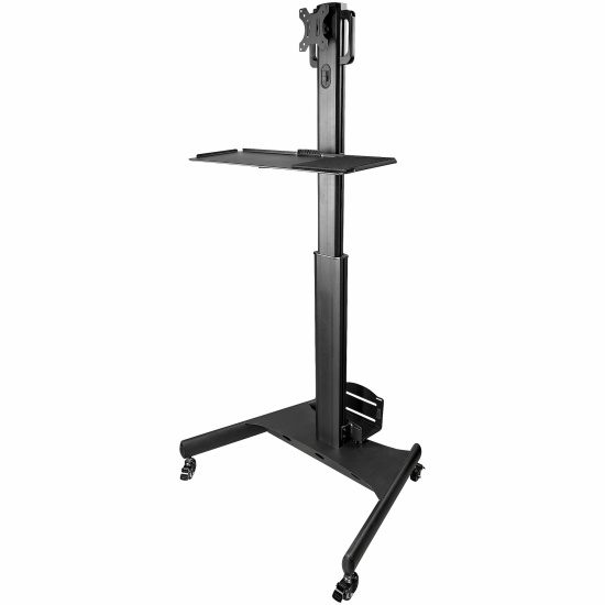 StarTech.com Mobile Workstation Cart with Monitor Mount, CPU/PC Holder, Keyboard Tray - Ergonomic Height Adjustable Desktop Computer Cart - Rolling Mobile Standing Workstation on Wheels Image