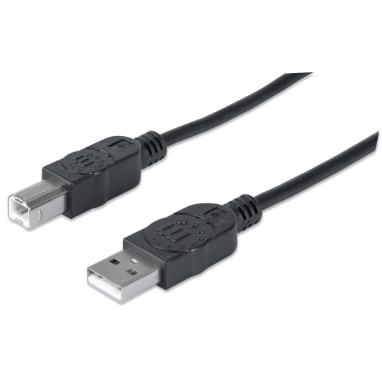 Manhattan USB-A to USB-B Cable, 3m, Male to Male, 480 Mbps (USB 2.0), Hi-Speed USB, Black, Lifetime Warranty, Equivalent to USB2HAB3M. Image