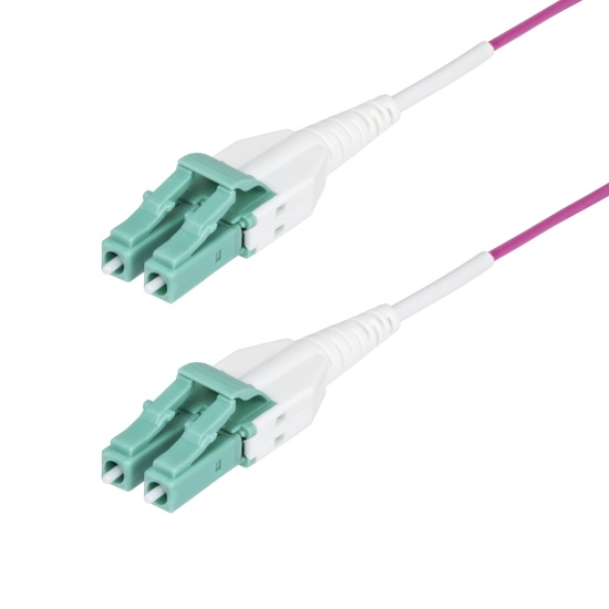 StarTech.com 5m (16ft) LC to LC (UPC) OM4 Multimode Fiber Optic Cable, Erika Violet, 50/125µm, 40G/100G, LOMMF/VCSEL, Uniboot Fiber Jumper Cord, OFNR Riser Rated Image