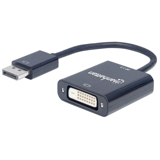 Manhattan DisplayPort 1.2a to DVI-D 24+1 Adapter Cable, 1080p@60Hz, 23cm, Male to Female, Active, Compatible with DVD-D, Black, Three Year Warranty, Equivalent to DP2DVIS Image