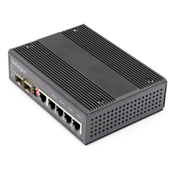 StarTech.com Industrial 6 Port Gigabit Ethernet Switch - 4 PoE RJ45 +2 SFP Slots 30W PoE+ 12-48VDC 10/100/1000 Rugged Power Over Ethernet LAN Switch -40C to 75C - DIN Mountable Image