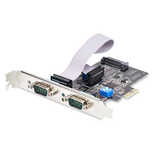StarTech.com 2-Port Serial PCIe Card, Dual-Port PCI Express to RS232/RS422/RS485 (DB9) Serial Card, Low-Profile Brackets Incl., 16C1050 UART, Windows/Linux, TAA Compliant - Level-4 ESD Protection Image