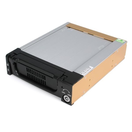 StarTech.com Black Aluminum 5.25in Rugged SATA Hard Drive Mobile Rack Drawer Image