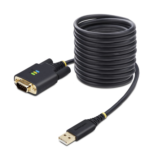 StarTech.com 10ft (3m) USB to Serial Adapter Cable, COM Retention, Interchangeable Screws/Nuts, USB-A to DB9 RS232, FTDI IC, ESD Protection, Windows/macOS/Linux Image