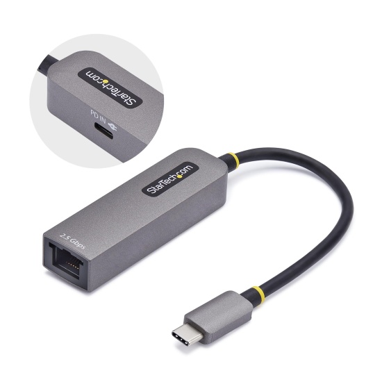 StarTech.com 2.5GbE USB-C to Ethernet Adapter, 100W PD Pass-Through, NBASE-T NIC, USB 3.0 Type-C 2.5/1G Multi Speed Network, Thunderbolt Compatible, Windows & Mac Image