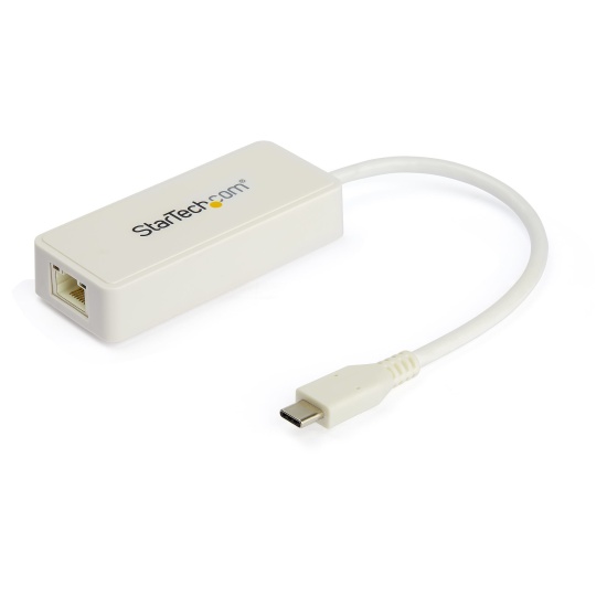 StarTech.com USB C to Gigabit Ethernet Adapter w/USB A Port - White 1Gbps NIC USB 3.0/USB 3.1 Type C Network Adapter - 1GbE USB-C RJ45/LAN TB3 Compatible Windows MacBook Pro Chromebook Image