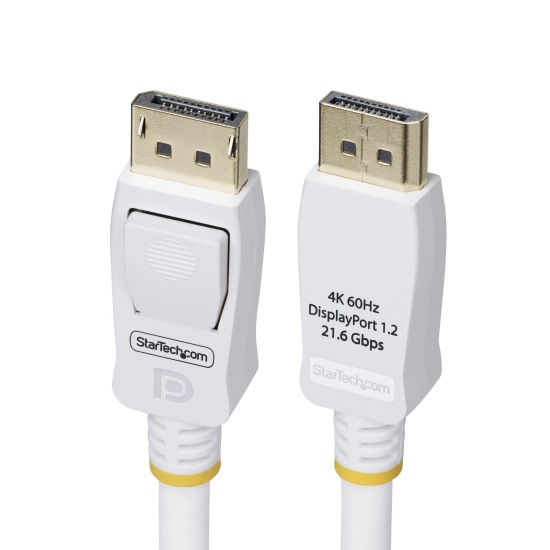 StarTech.com 10ft (3m) White VESA Certified DisplayPort 1.2 Cable, 4K 60Hz, 21.6Gbps, Latching DP Connectors, DP 1.2 DisplayPort Cable, DP Monitor Cord, M/M Image