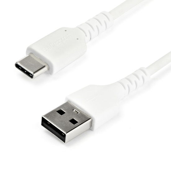 StarTech.com 3ft (1m) USB-A to USB-C Fast Charging Cable, Rugged, Charge & Sync, 3A, USB 2.0, White TPE Jacket and Aramid Fiber - USB Charging Cord Image